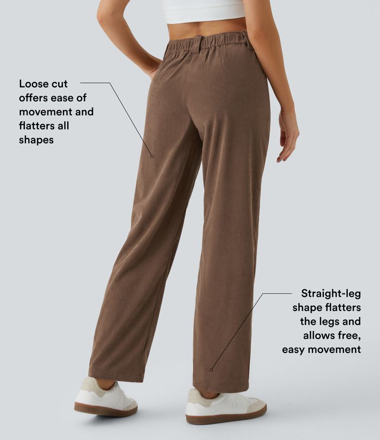 Mid Rise Zipper Pocket Corduroy Casual Trousers