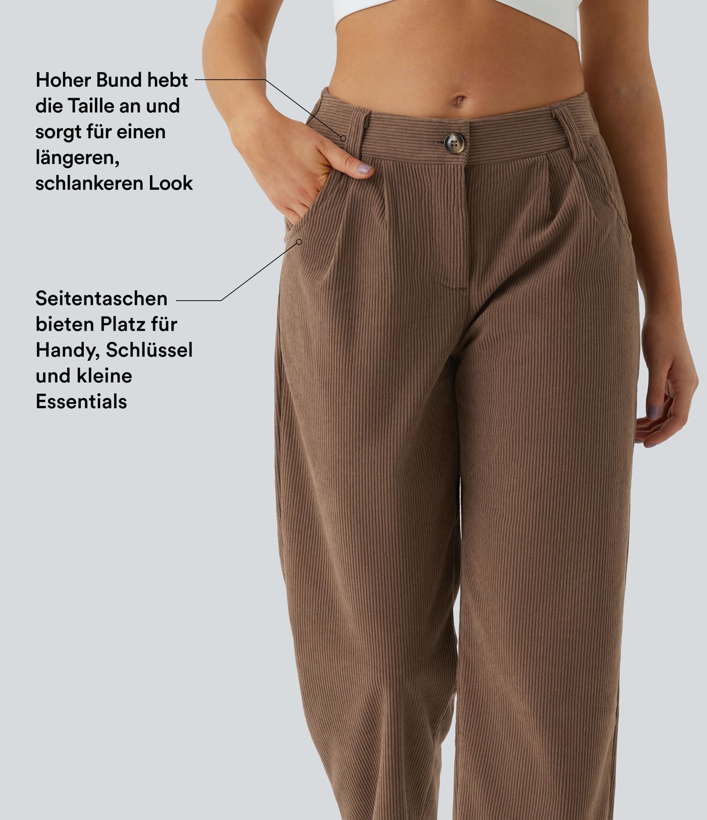 Lässige Cordhose mit mittelhohem Bund, Reißverschluss und Seitentaschen