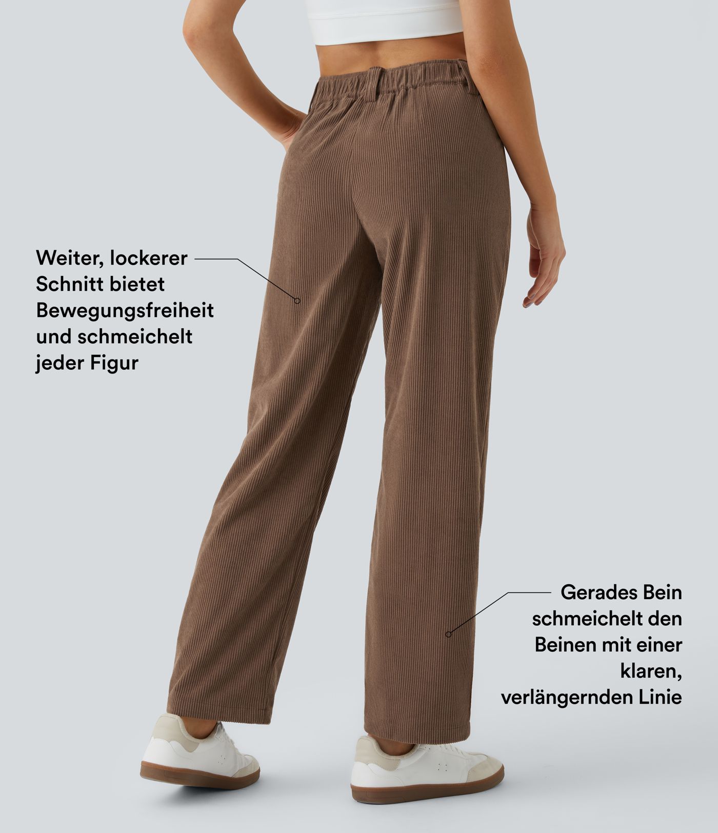 Lässige Cordhose mit mittelhohem Bund, Reißverschluss und Seitentaschen