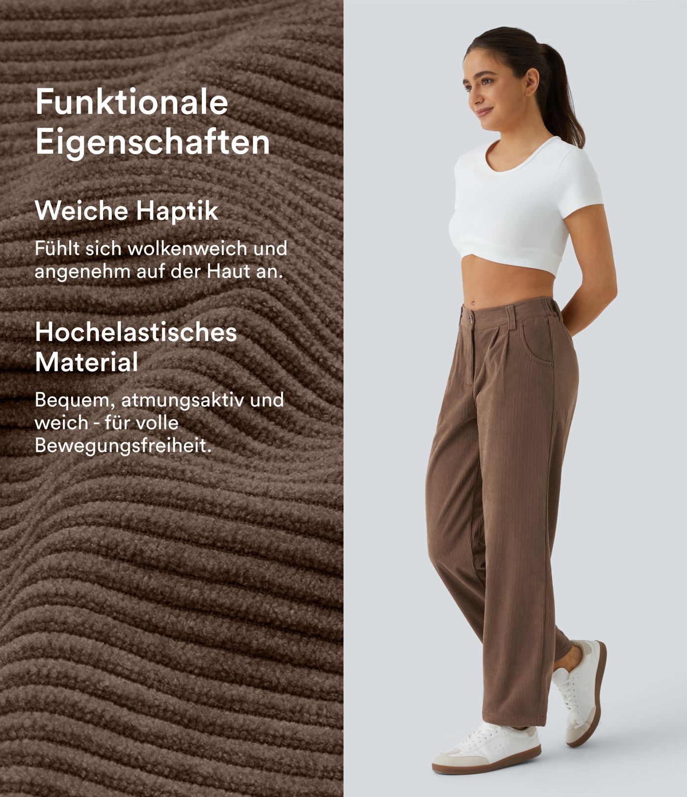 Lässige Cordhose mit mittelhohem Bund, Reißverschluss und Seitentaschen