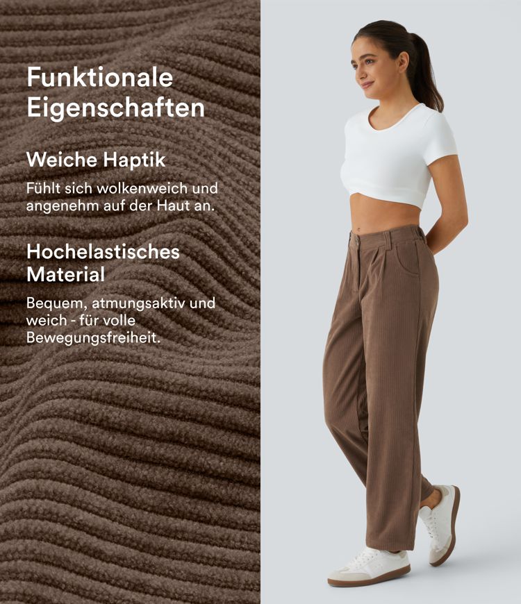 Lässige Cordhose mit mittelhohem Bund, Reißverschluss und Seitentaschen