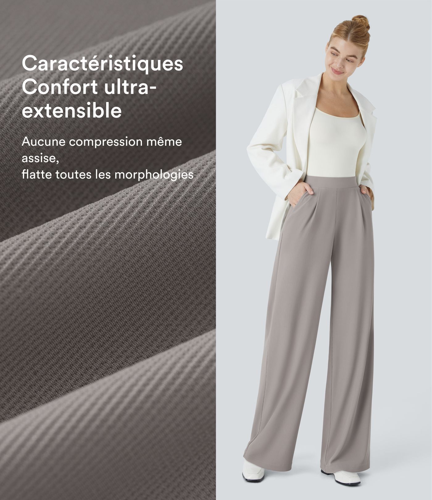 Halara Flex™ Pantalon Tailleur Évasé à Taille Haute Sculptant la Silhouette avec Poches Latérales Micro Waffle