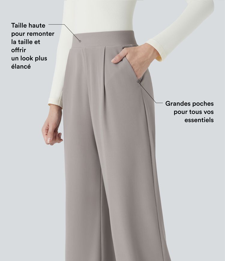 Halara Flex™ Pantalon Tailleur Évasé à Taille Haute Sculptant la Silhouette avec Poches Latérales Micro Waffle