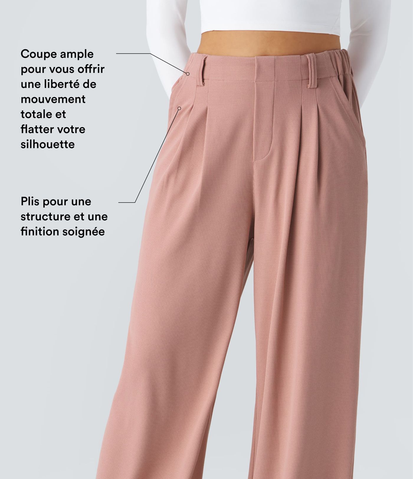 Halara Flex™ Pantalon Tailleur Large Fluide Gaufré Taille Haute Poches Latérales
