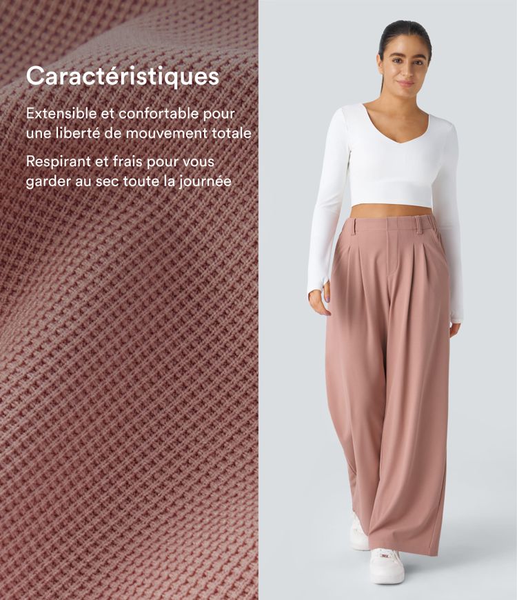 Halara Flex™ Pantalon Tailleur Large Fluide Gaufré Taille Haute Poches Latérales