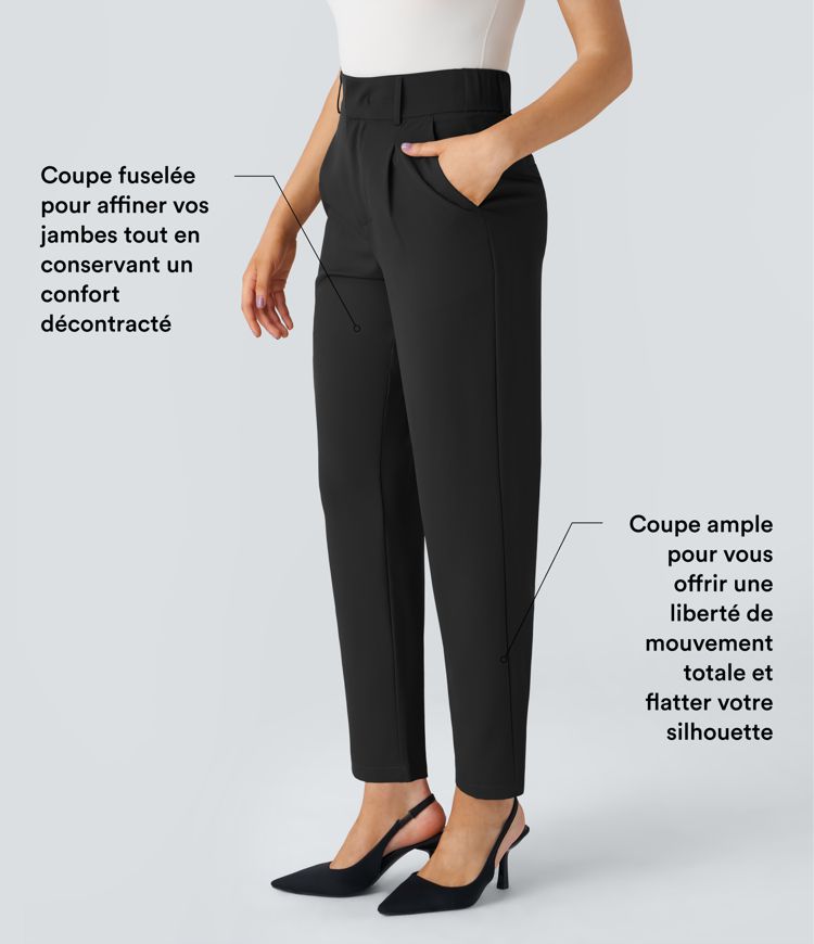 Pantalon de travail Halara Flex™ fuselé uni, taille haute, avec poches