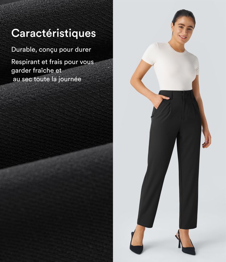 Pantalon de travail Halara Flex™ fuselé uni, taille haute, avec poches