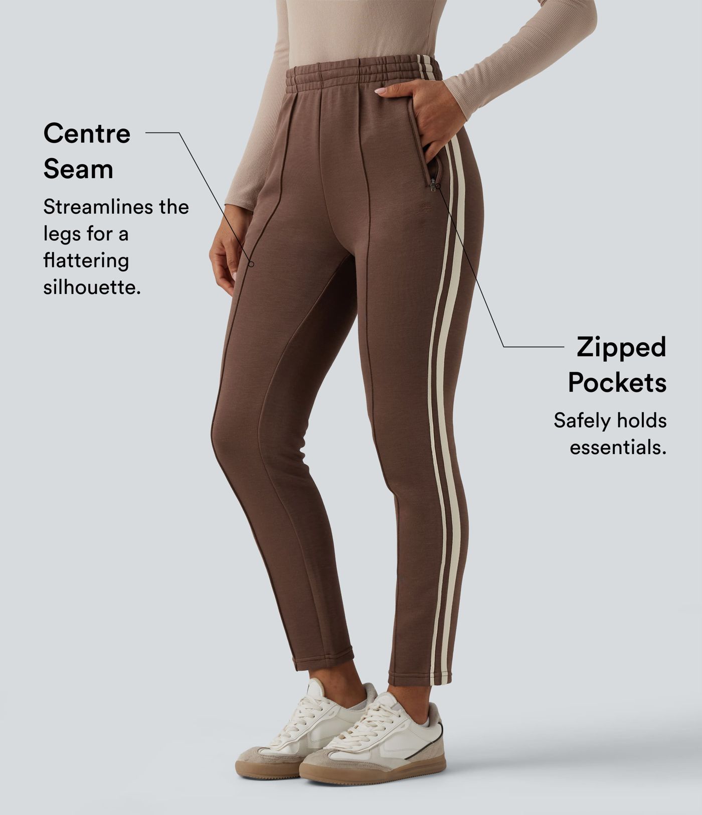 SpacerTek™ High Waisted Inner Drawstring Stripe Casual Pants with Pockets