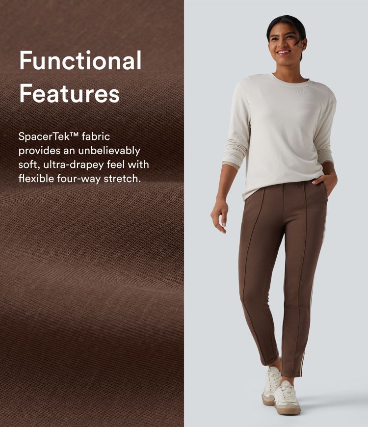 SpacerTek™ High Waisted Inner Drawstring Stripe Casual Pants with Pockets