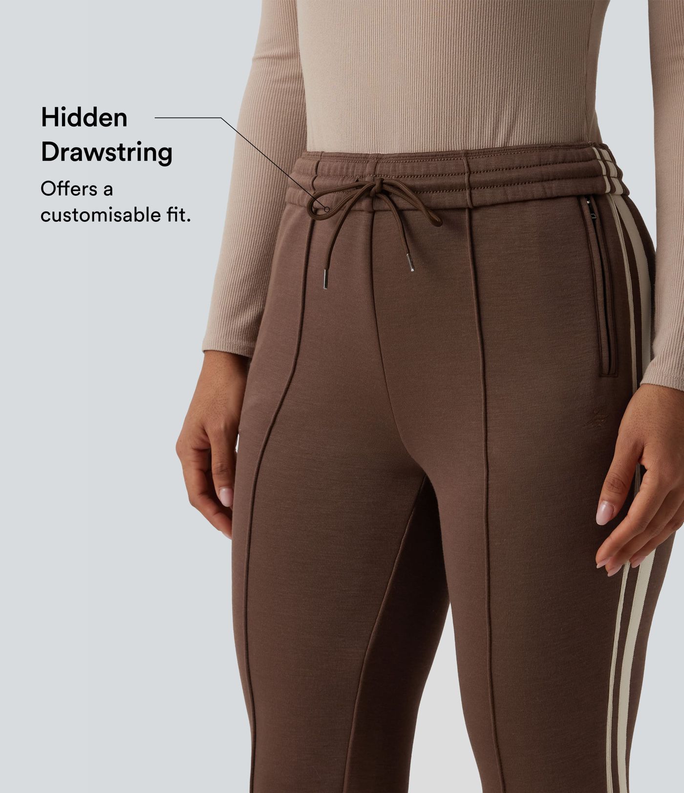 SpacerTek™ High Waisted Inner Drawstring Stripe Casual Pants with Pockets