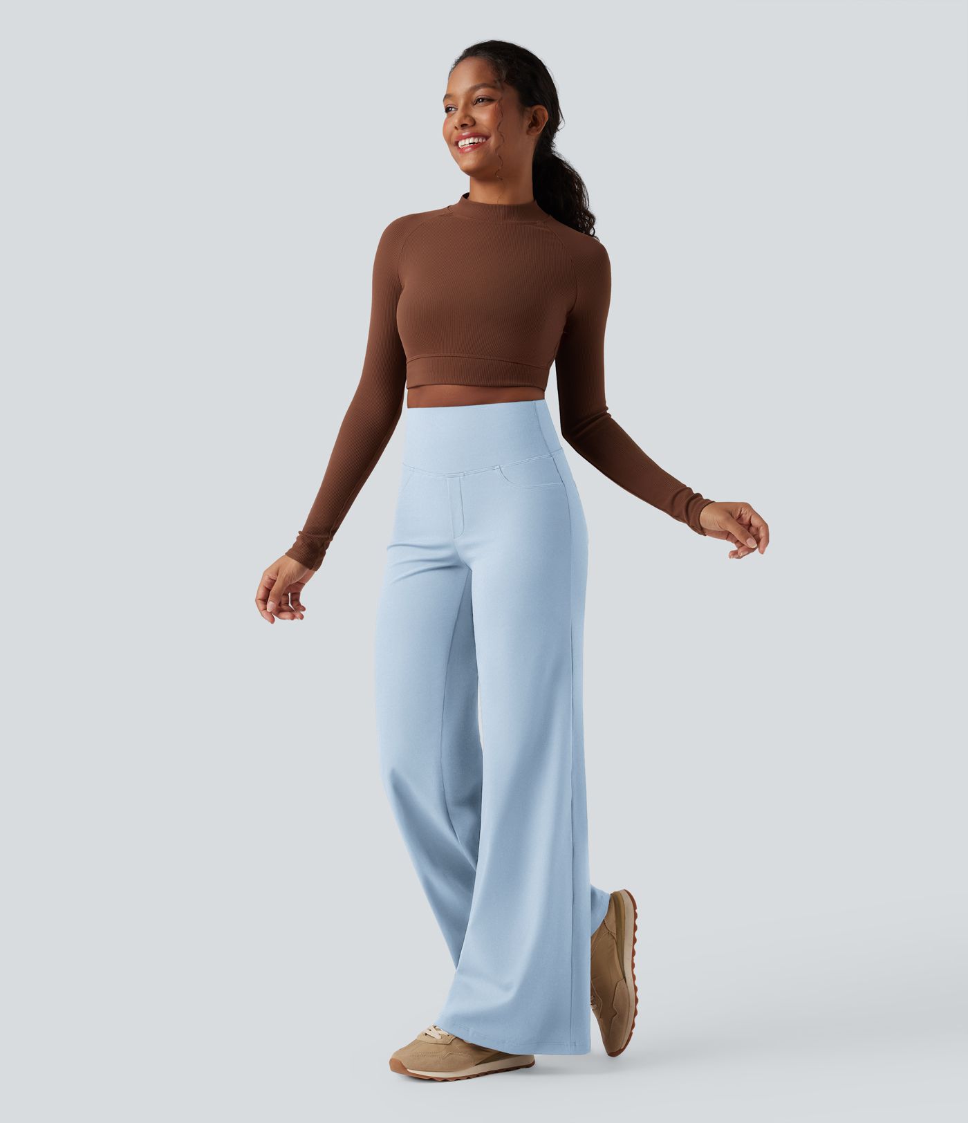 DayStretch High Waisted Tummy Control Wide Leg Yoga Pants with Pockets