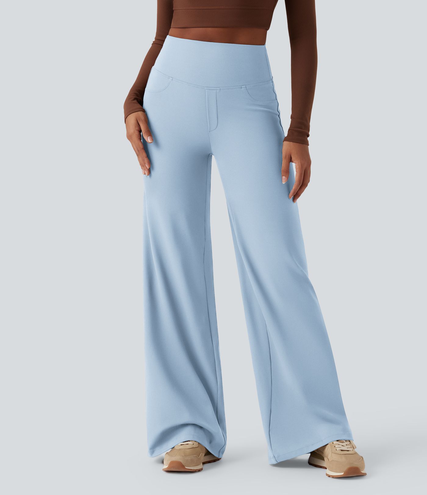 DayStretch High Waisted Tummy Control Wide Leg Yoga Pants with Pockets