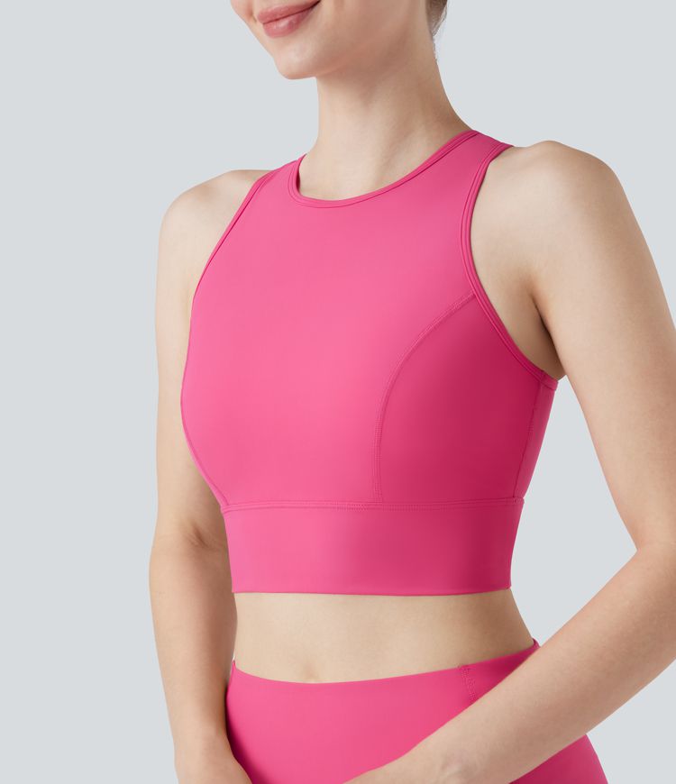 Land to Water Crisscross Back Built-in Bra Cropped Tankini Top Swimsuit