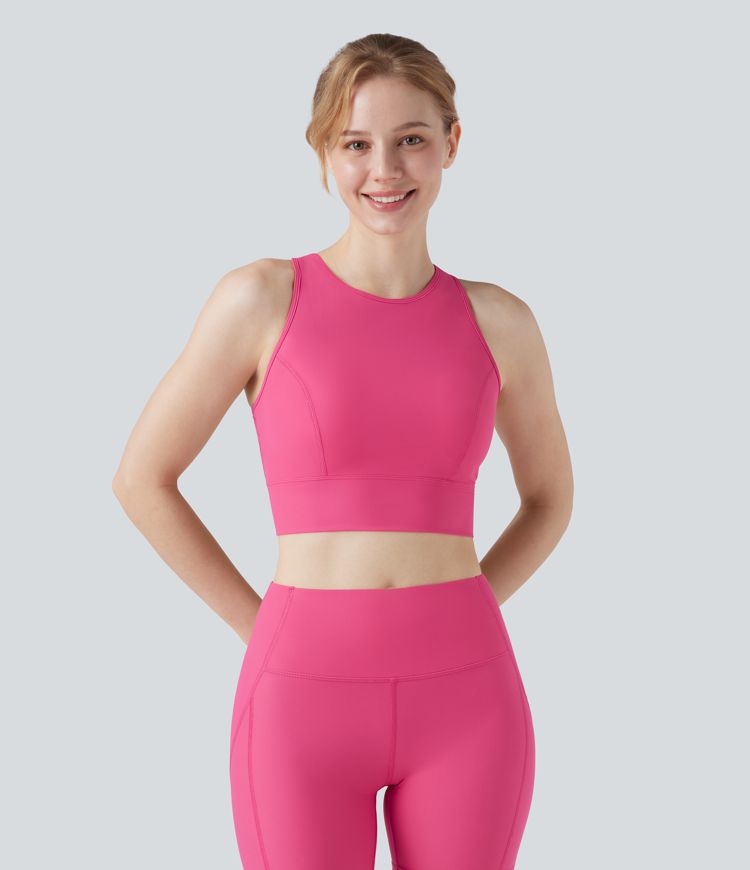 Land to Water Crisscross Back Built-in Bra Cropped Tankini Top Swimsuit