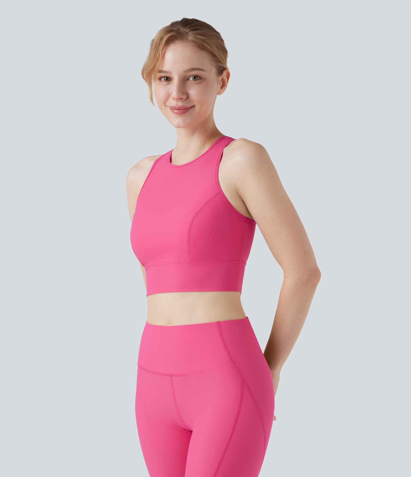 Land to Water Crisscross Back Built-in Bra Cropped Tankini Top Swimsuit