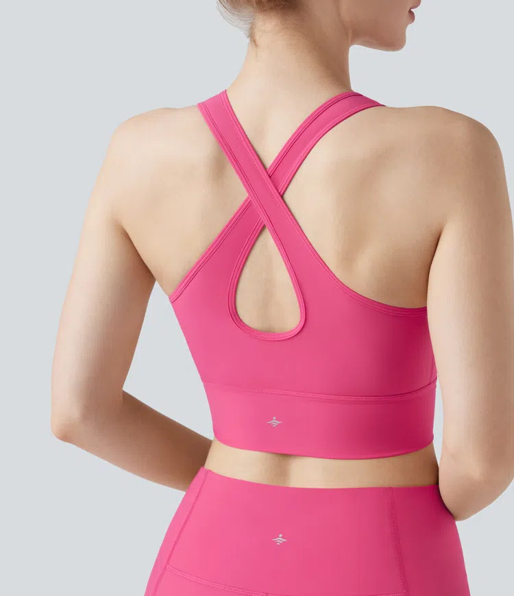 Land to Water Crisscross Back Built-in Bra Cropped Tankini Top Swimsuit