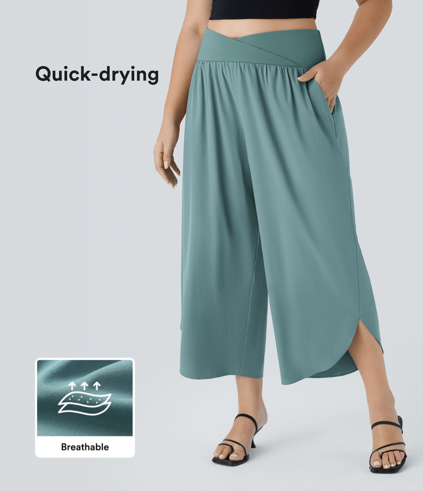 Breezeful™ High Waisted Crossover Pocket Quick Dry Plus Size Pants