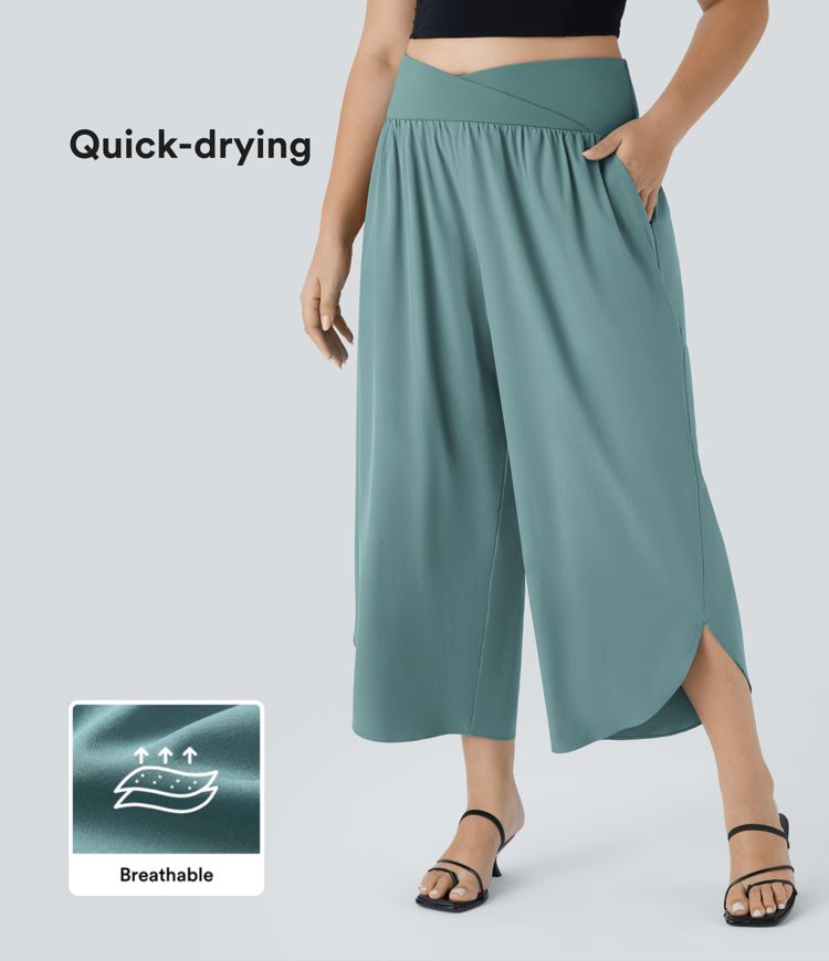Breezeful™ High Waisted Crossover Pocket Quick Dry Plus Size Pants