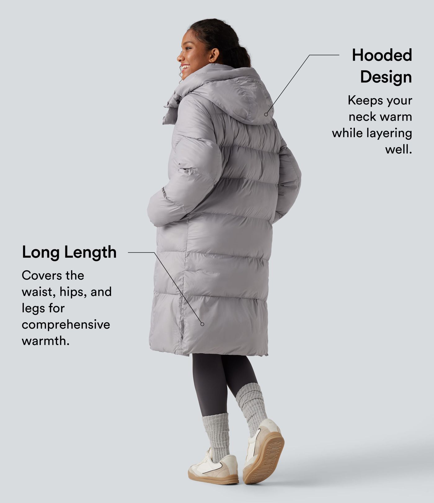 Hooded Long Sleeve Zip Longline Casual Puffer Jacket with Pockets