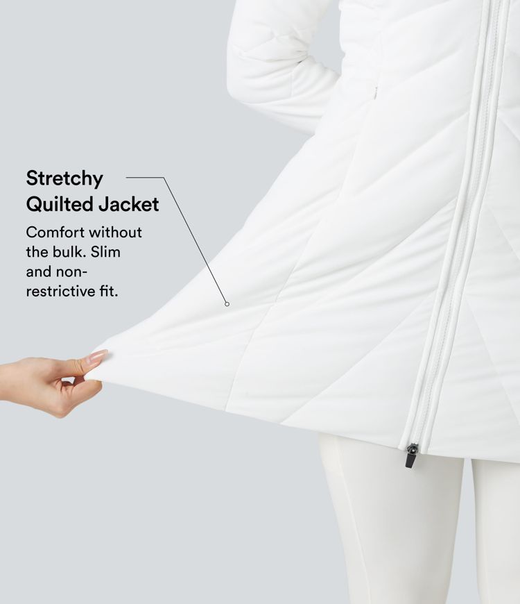 Gepolsterte Freizeitjacke mit Stehkragen, Doppelreißverschluss, Daumenlöchern und Taschen