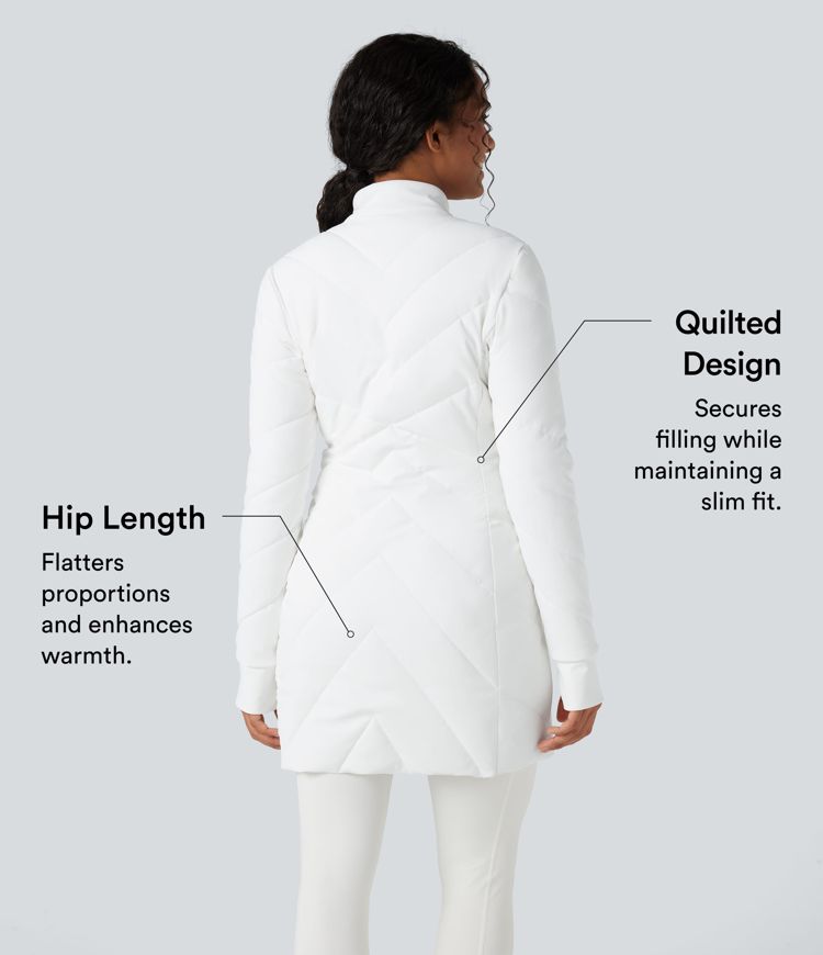 Gepolsterte Freizeitjacke mit Stehkragen, Doppelreißverschluss, Daumenlöchern und Taschen