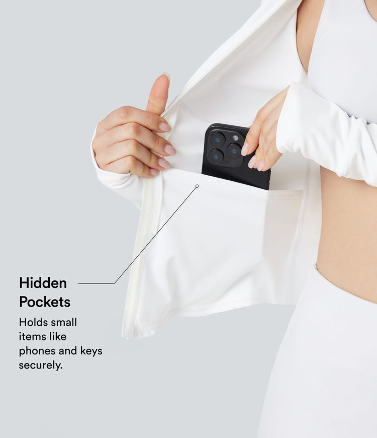 PuffFlex 3-in-1 Stand Collar Casual Cropped Puffer Coat & Thumb Holes Curved Hem Jacket with Pocket