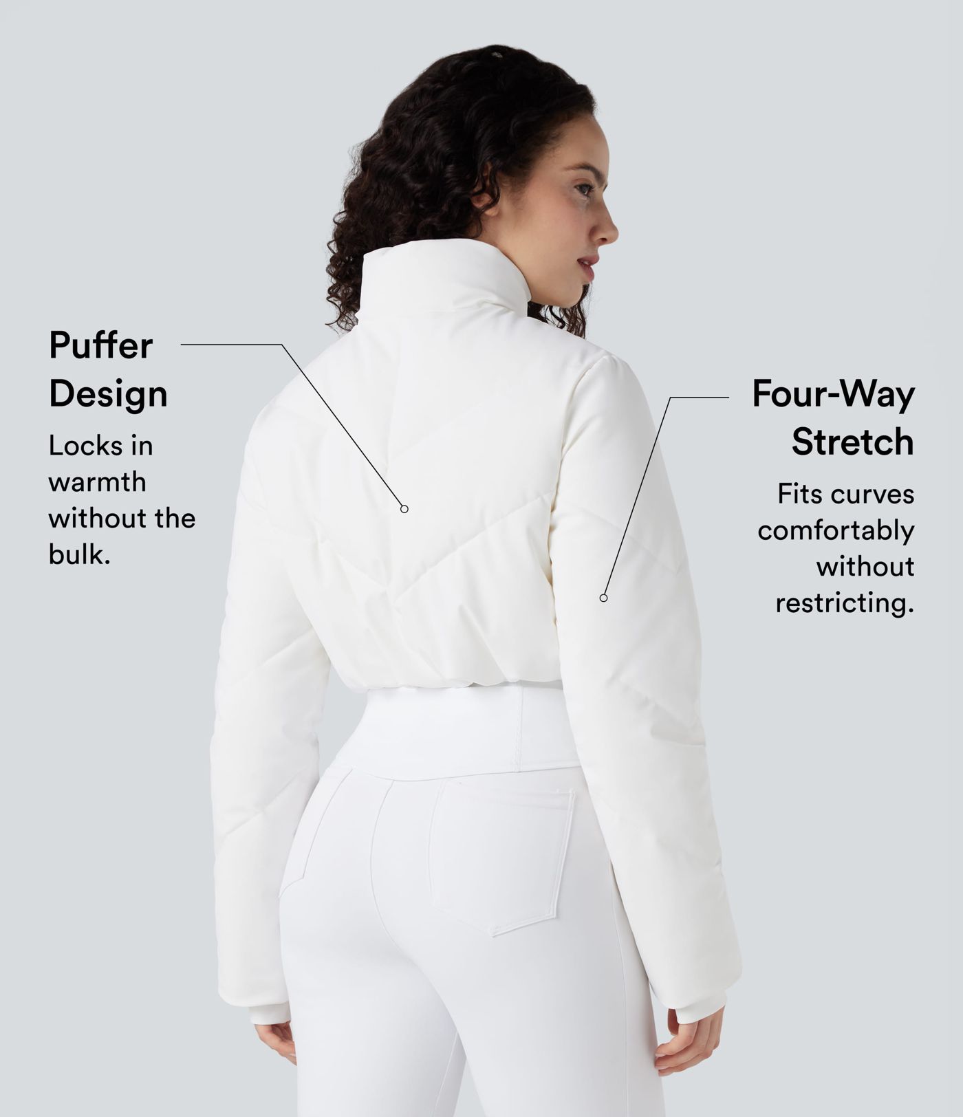 PuffFlex 3-in-1 Stand Collar Casual Cropped Puffer Coat & Thumb Holes Curved Hem Jacket with Pocket