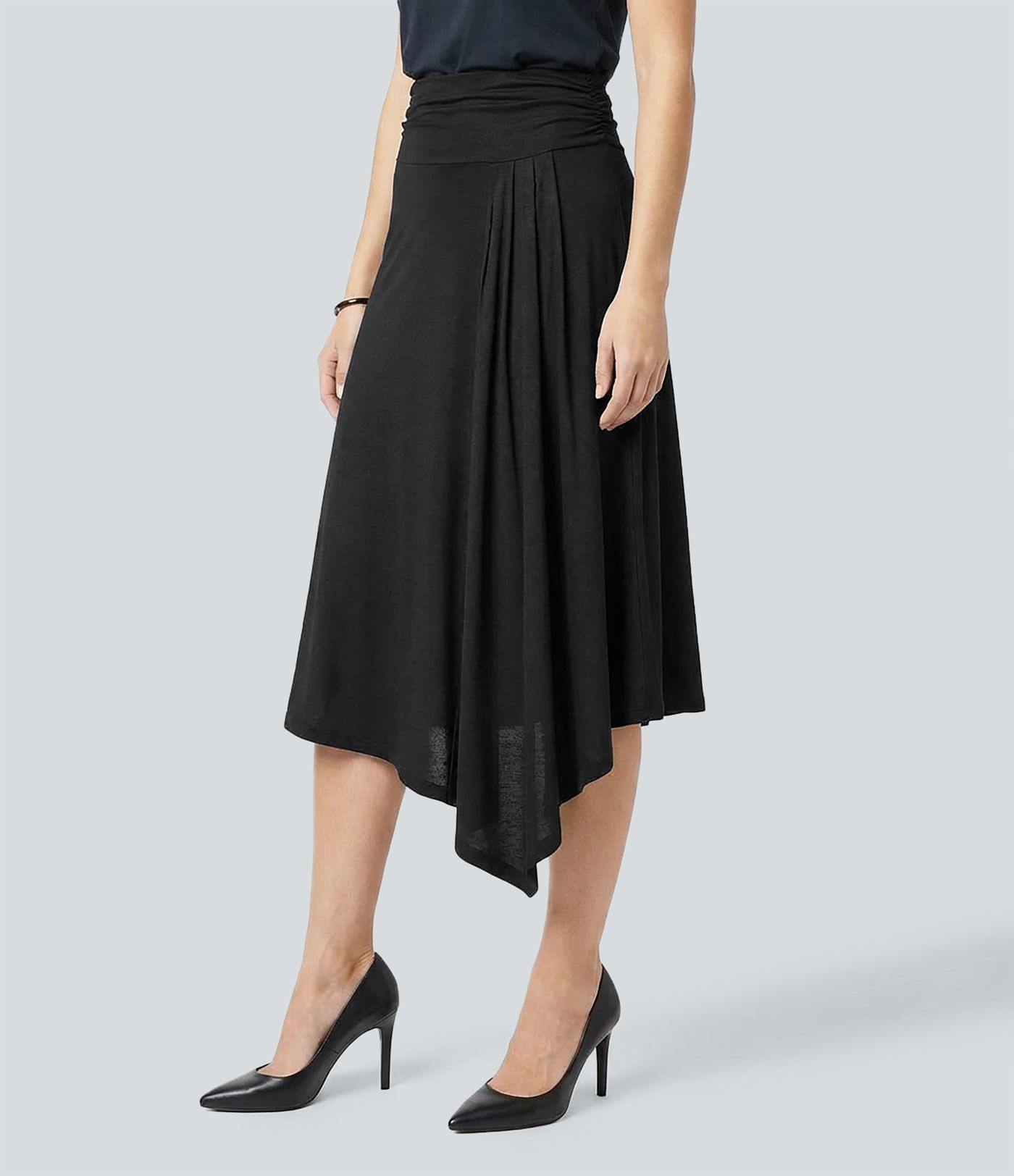Mid Rise Asymmetrical Hem Casual Flowy Skirt