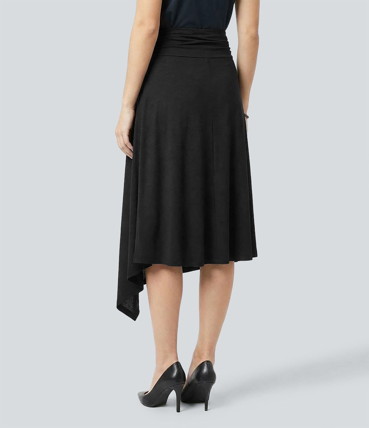 Mid Rise Asymmetrical Hem Casual Flowy Skirt