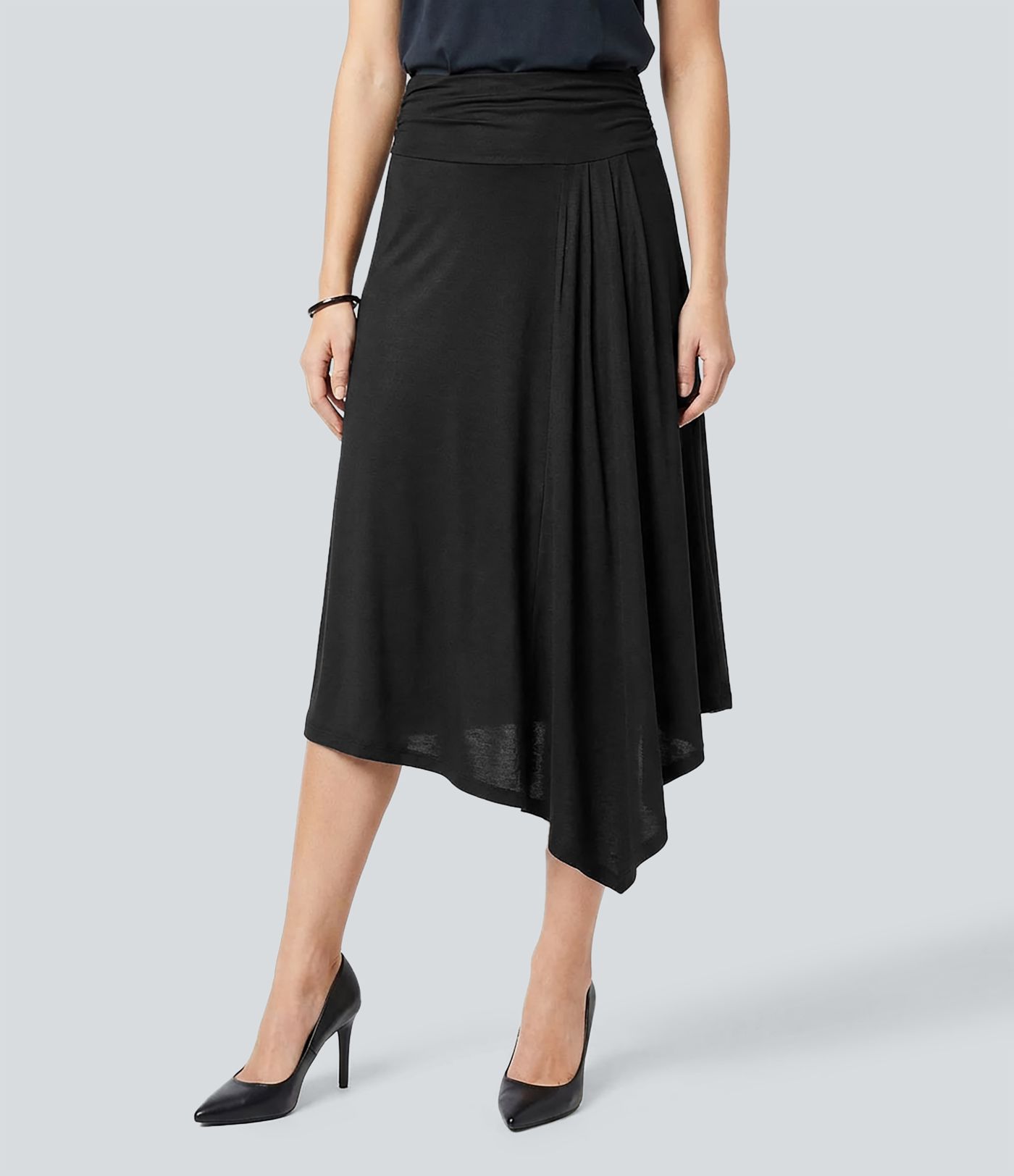 Mid Rise Asymmetrical Hem Casual Flowy Skirt