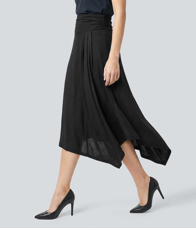 Mid Rise Asymmetrical Hem Casual Flowy Skirt