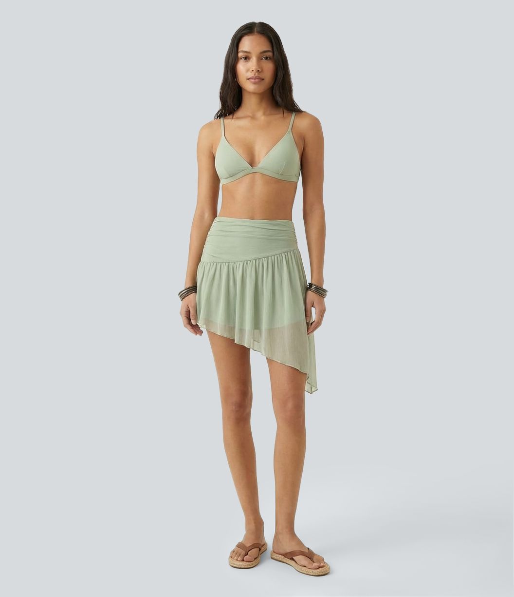 Mid Rise Asymmetrical Hem Mini Casual Flowy Skirt