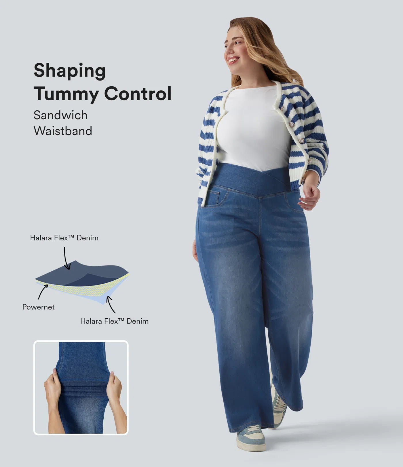 Halara Flex™ Crossover High Waisted Tummy Control Casual Straight Leg Plus Size Jeans with Pockets