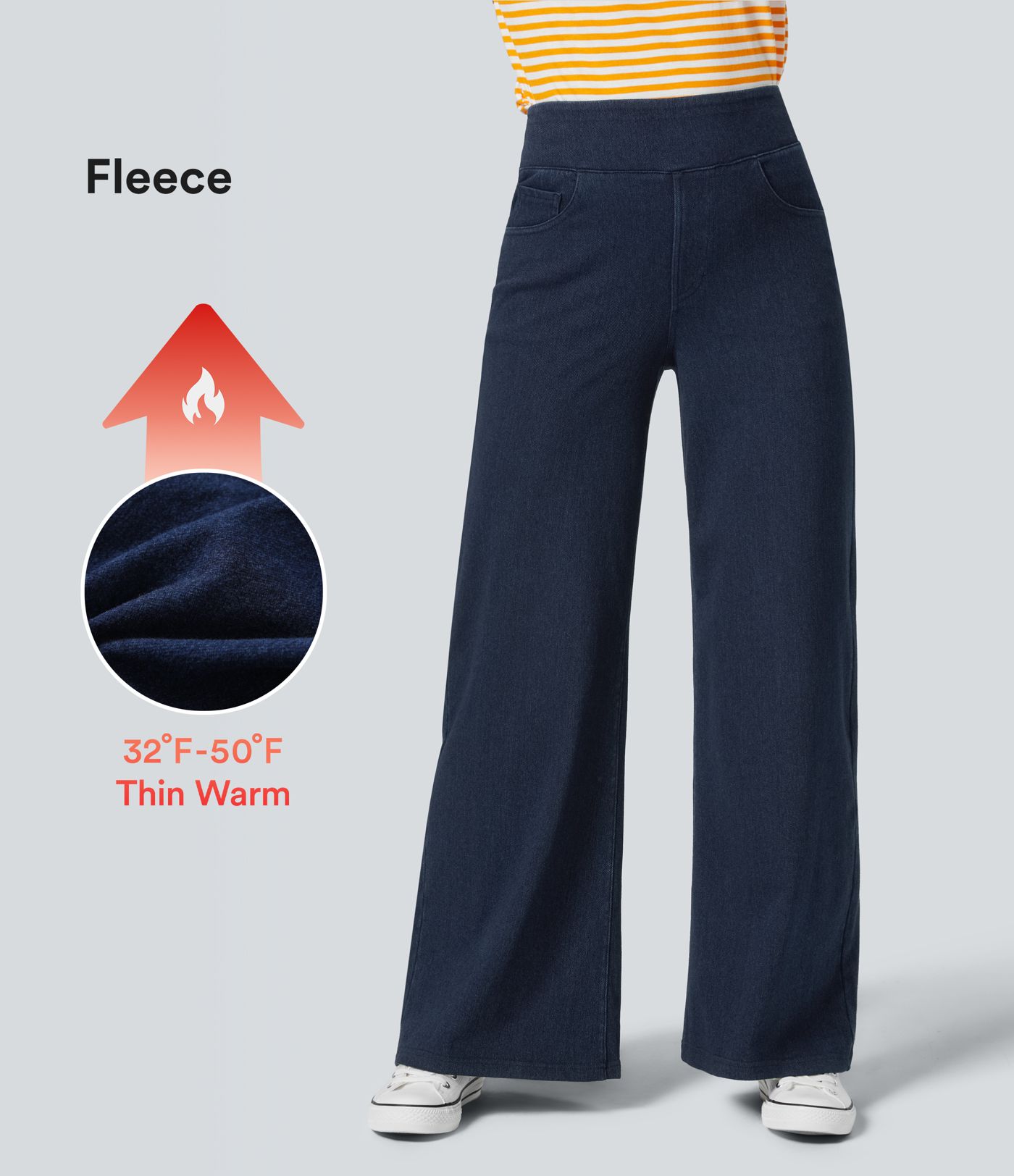 Halara Flex™ Denim Heat - Jeans aus Denim mit hohem Bund, Seitentaschen und weitem Bein
