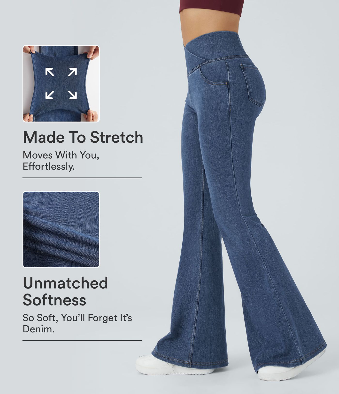 Halara Flex™ High Waisted Crossover Pocket Washed Casual Jeans