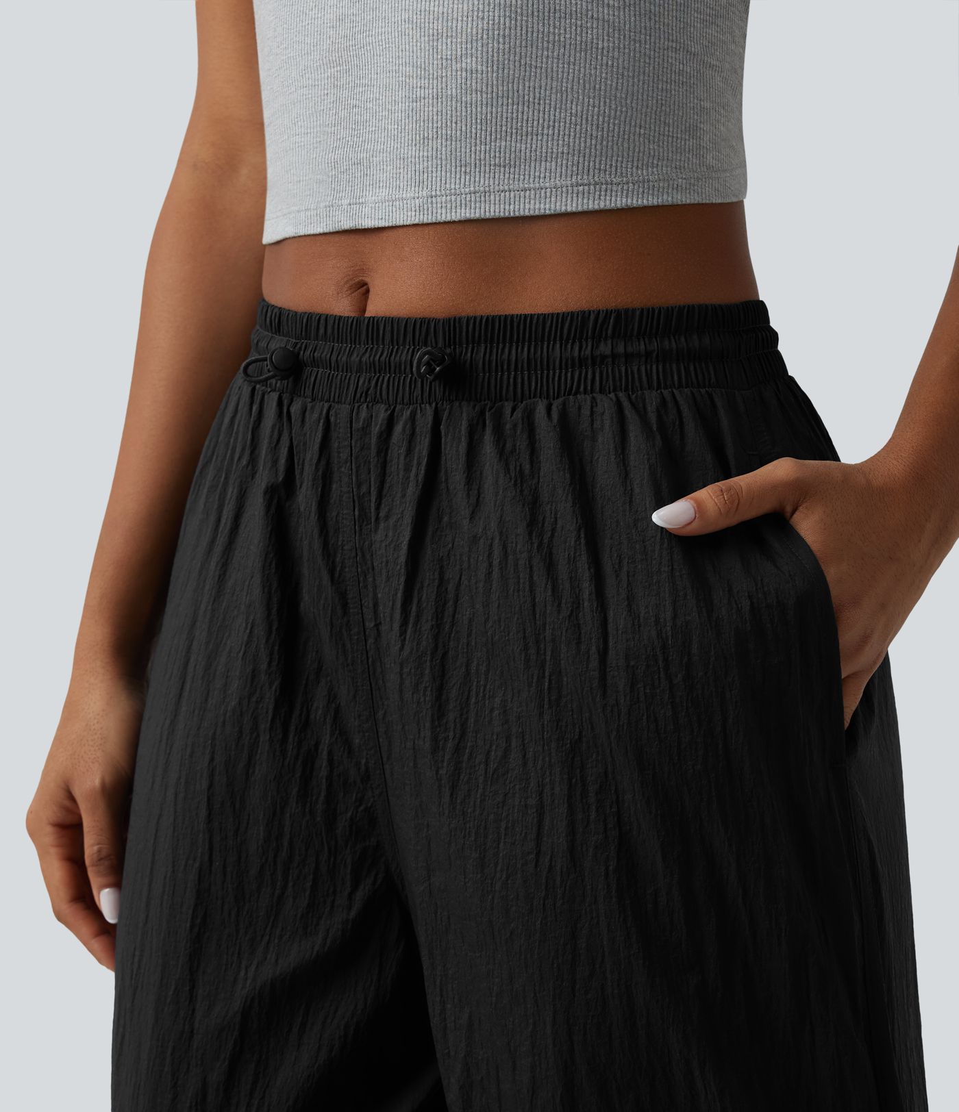 Lightweight Durable Water Repellent Mid Rise Straight Leg Casual Parachute Joggers with Pockets