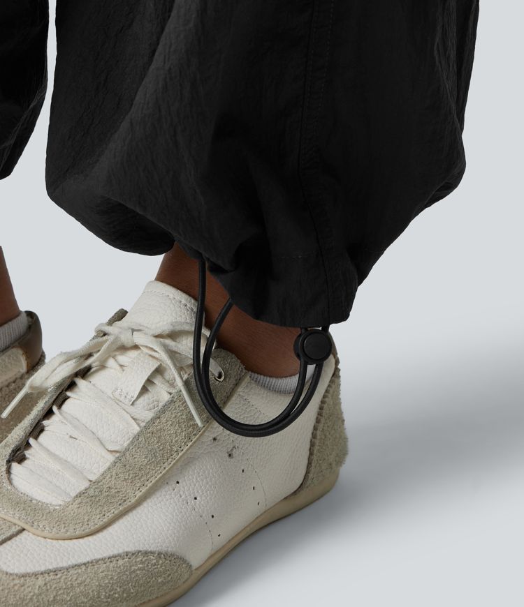 Lightweight Durable Water Repellent Mid Rise Straight Leg Casual Parachute Joggers with Pockets