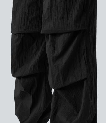 Lightweight Durable Water Repellent Mid Rise Straight Leg Casual Parachute Joggers with Pockets