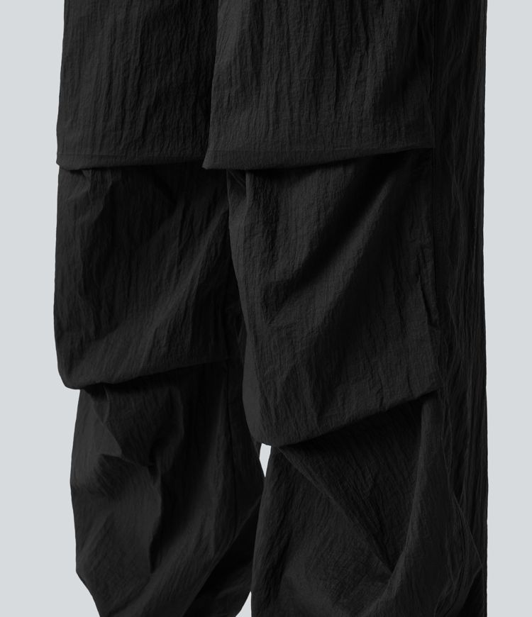 Lightweight Durable Water Repellent Mid Rise Straight Leg Casual Parachute Joggers with Pockets