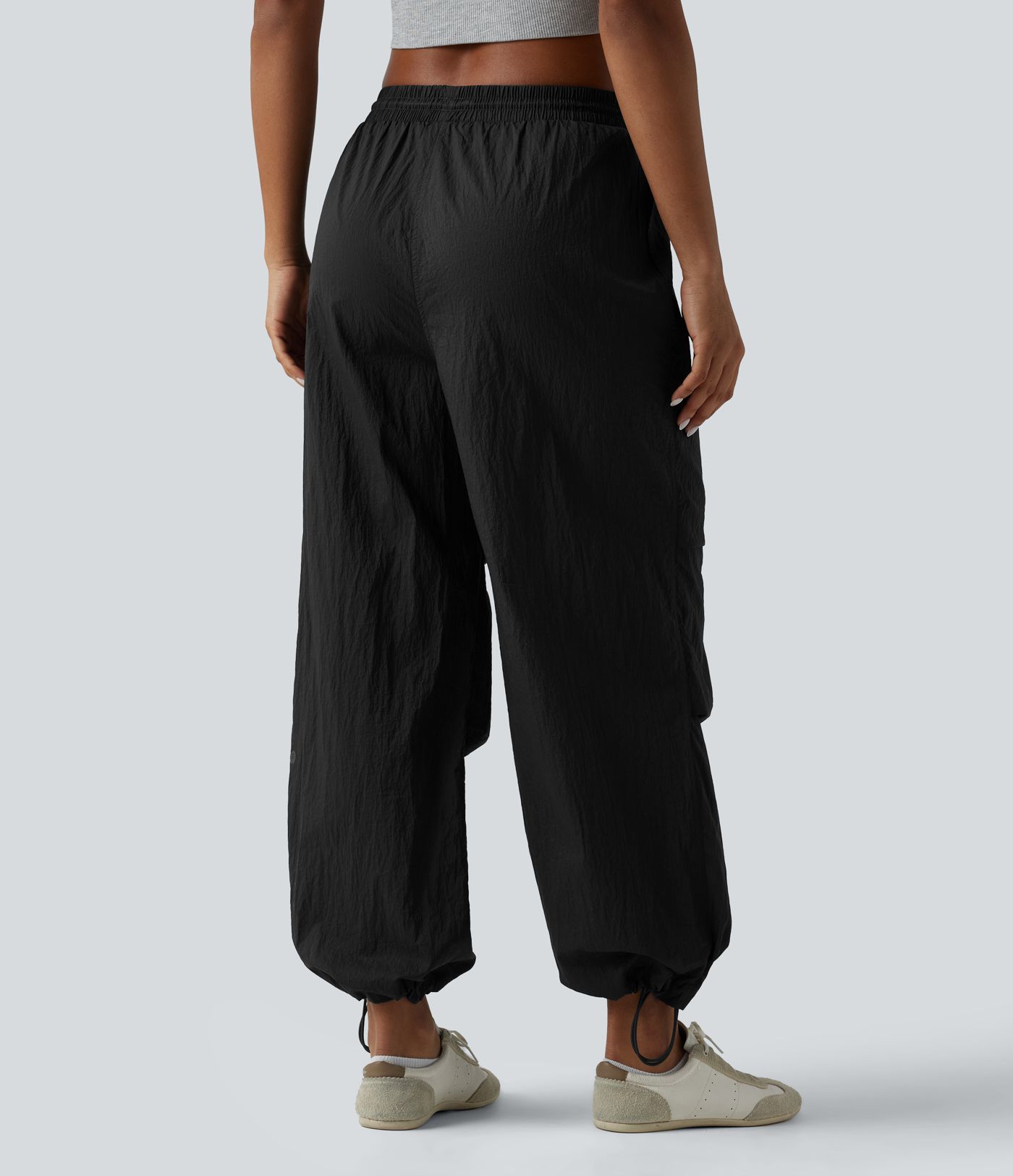 Lightweight Durable Water Repellent Mid Rise Straight Leg Casual Parachute Joggers with Pockets