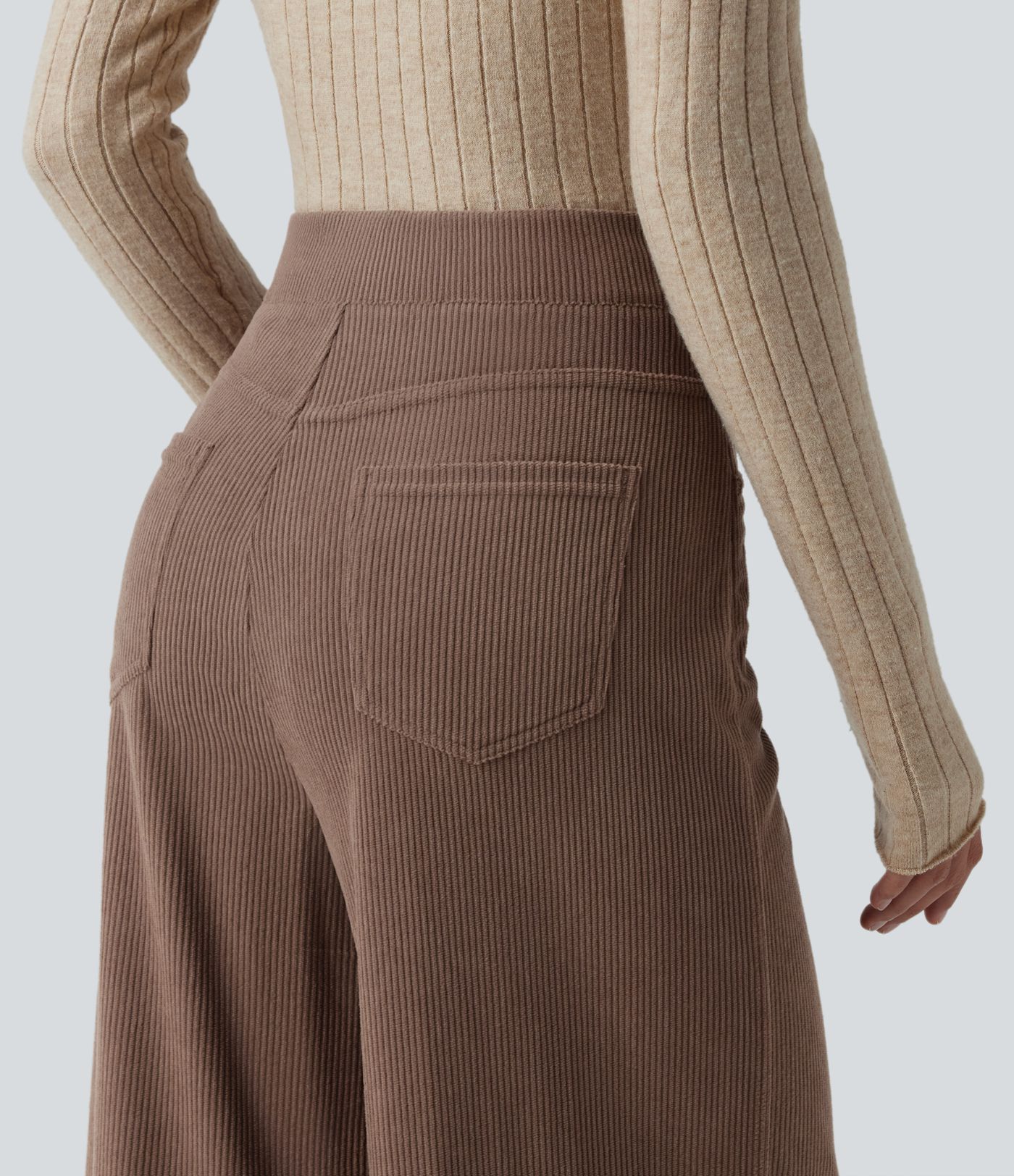 Pantalon velours côtelé tailleur et large Halara Flex™, taille haute, avec poches