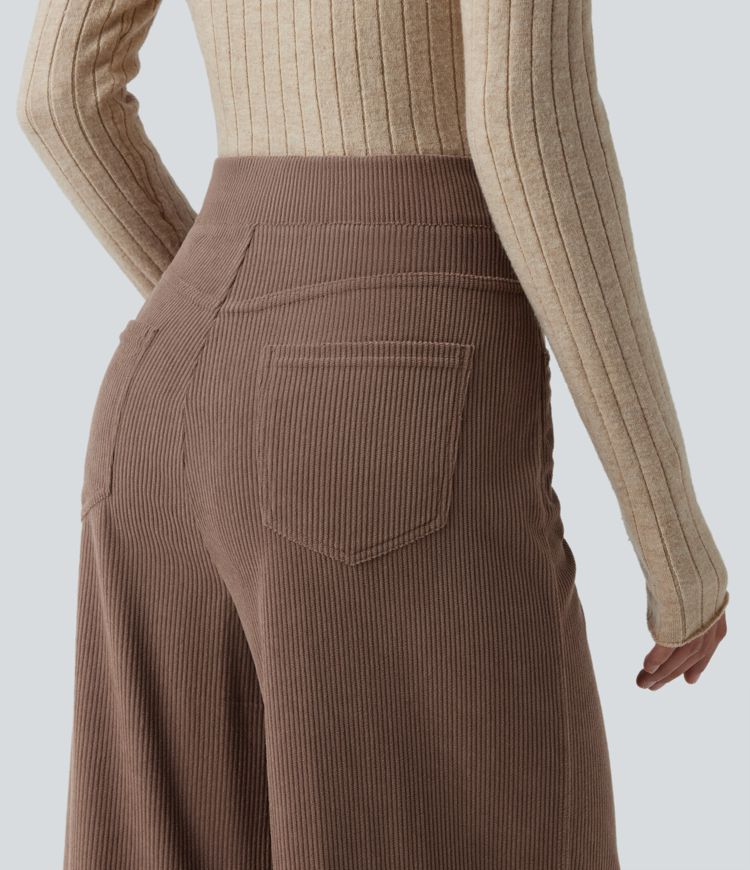 Pantalon velours côtelé tailleur et large Halara Flex™, taille haute, avec poches