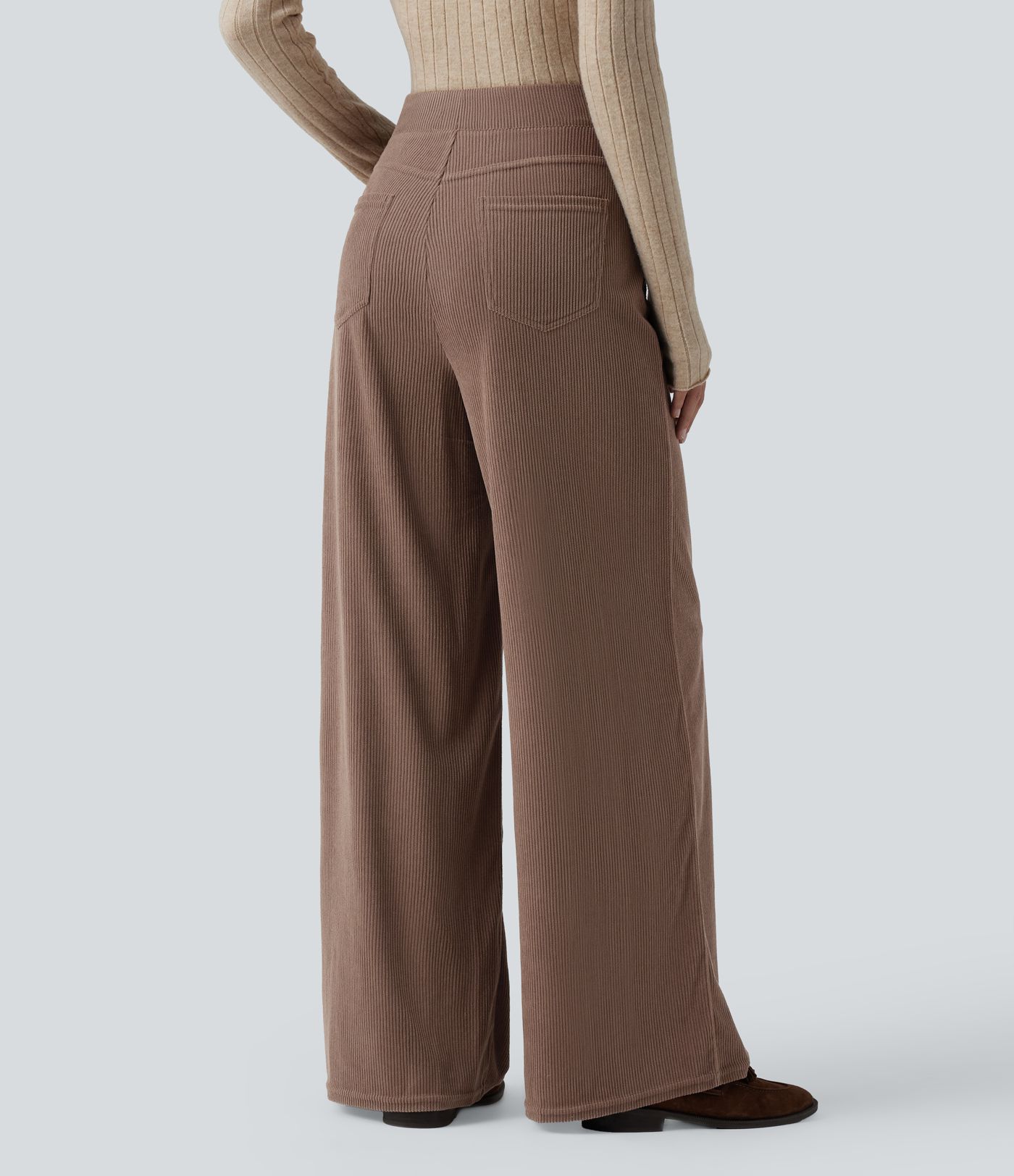 Pantalon velours côtelé tailleur et large Halara Flex™, taille haute, avec poches