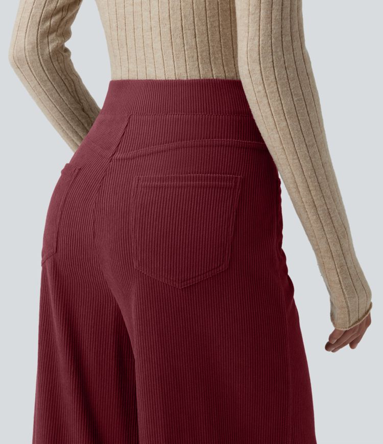 Pantalon velours côtelé tailleur et large Halara Flex™, taille haute, avec poches