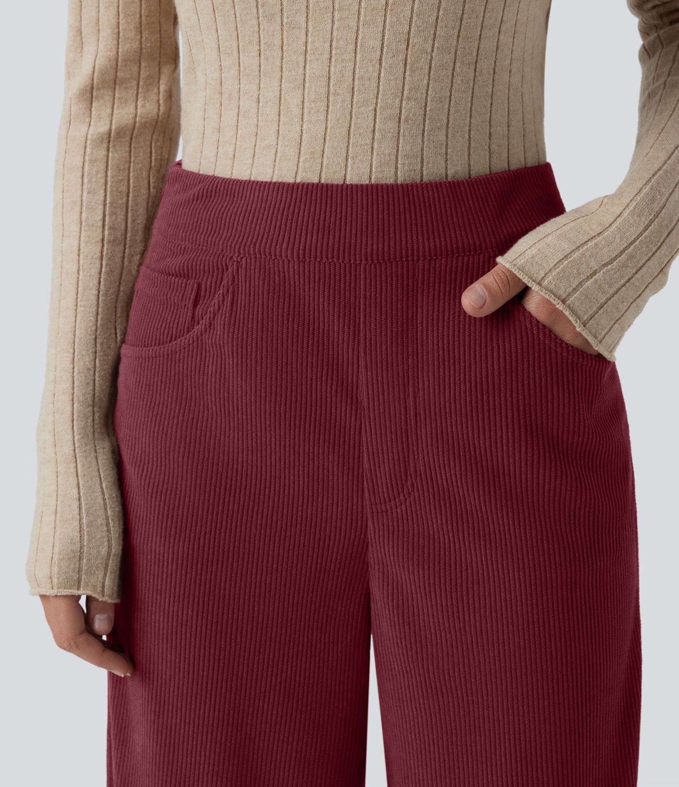 Pantalon velours côtelé tailleur et large Halara Flex™, taille haute, avec poches