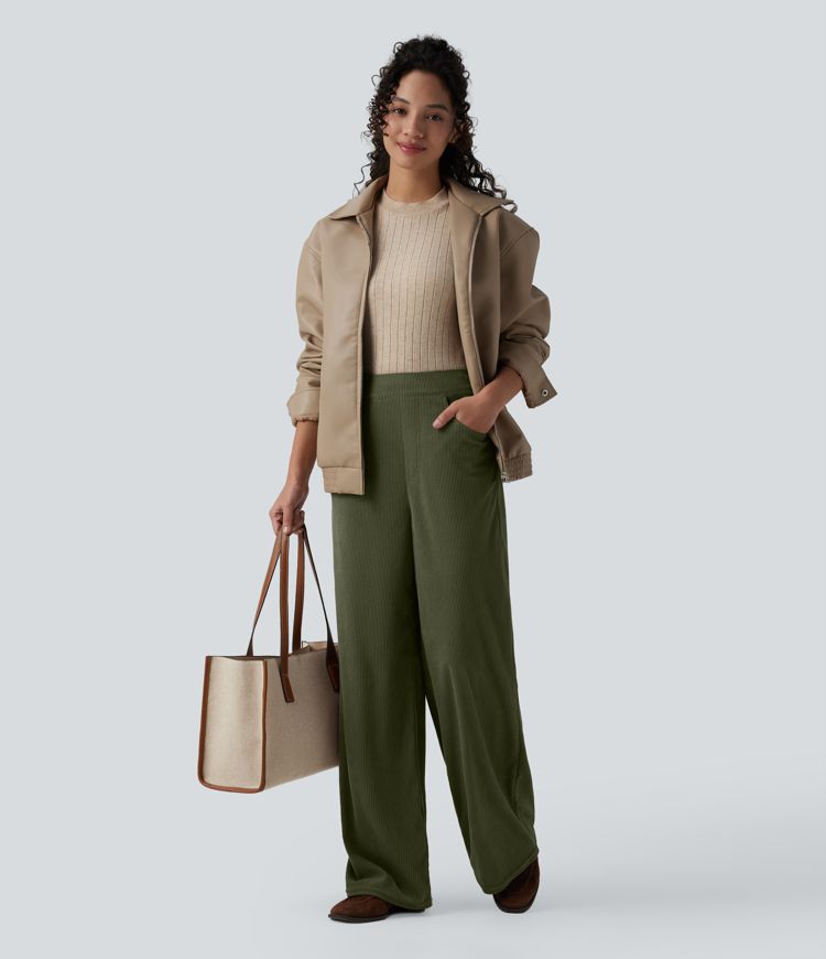 Halara Flex™ High Waisted Pockets Wide Leg Corduroy Work Pants