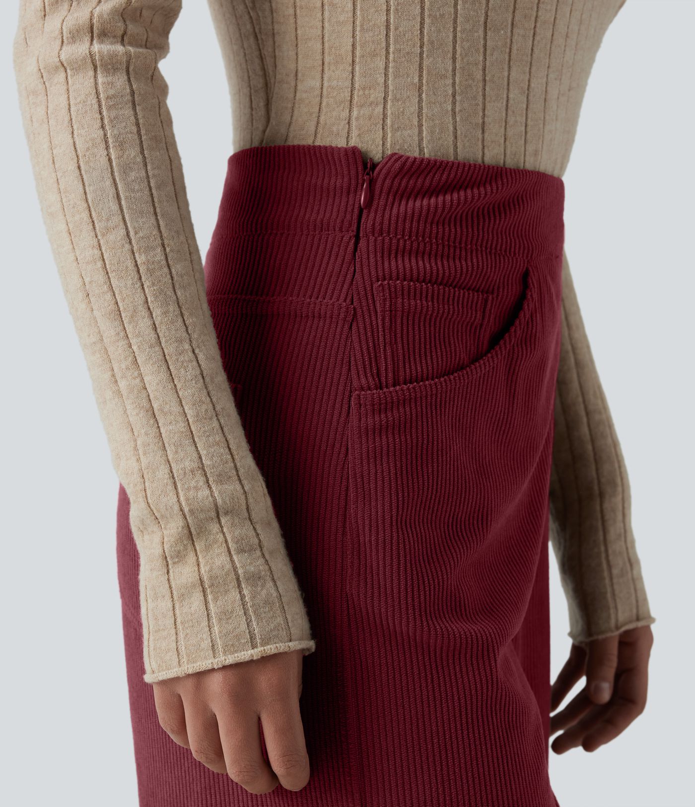 Pantalon velours côtelé tailleur et large Halara Flex™, taille haute, avec poches