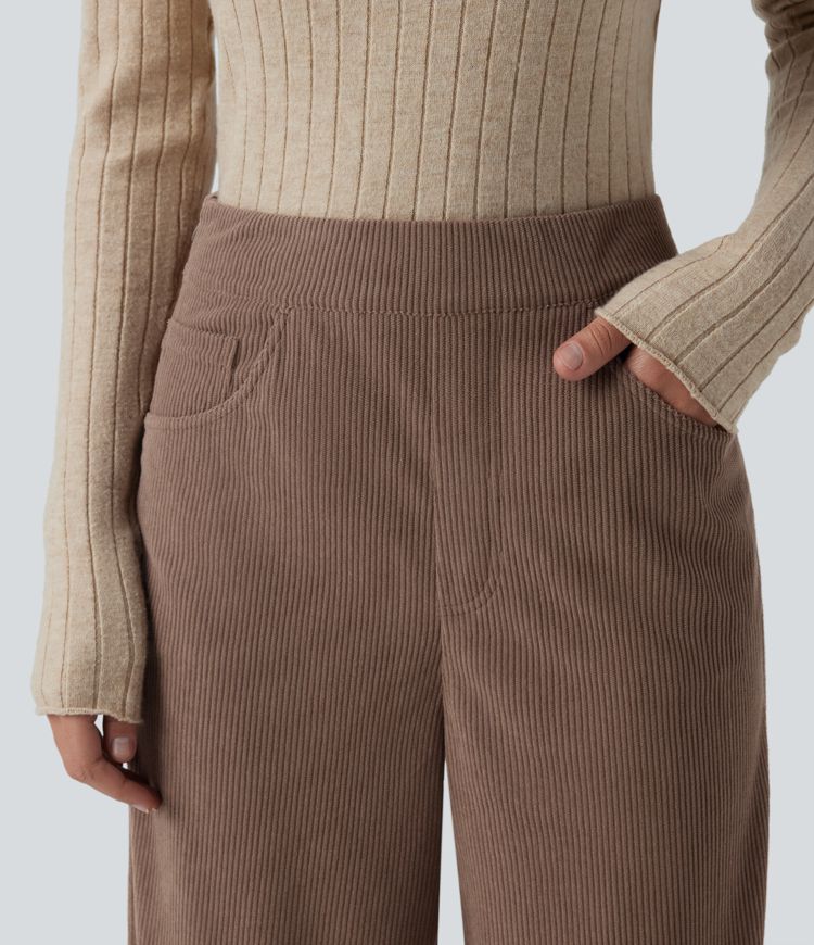 Pantalon velours côtelé tailleur et large Halara Flex™, taille haute, avec poches