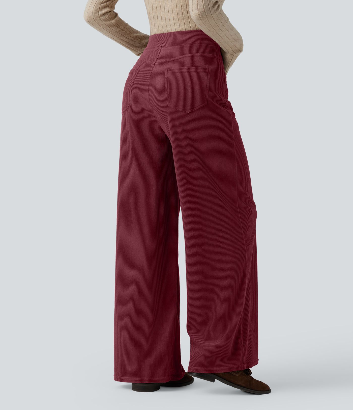 Pantalon velours côtelé tailleur et large Halara Flex™, taille haute, avec poches
