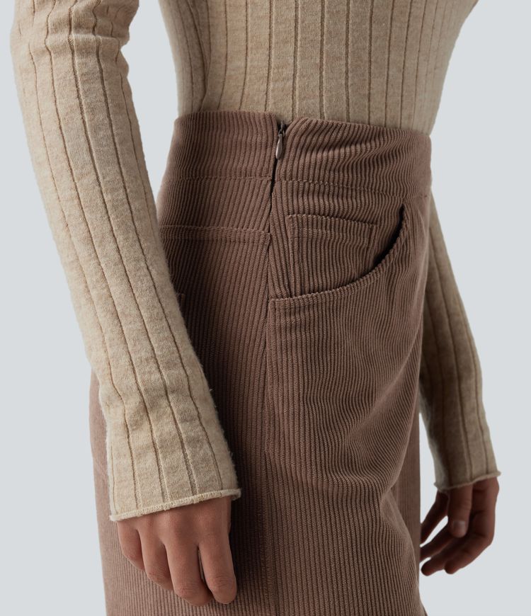 Pantalon velours côtelé tailleur et large Halara Flex™, taille haute, avec poches